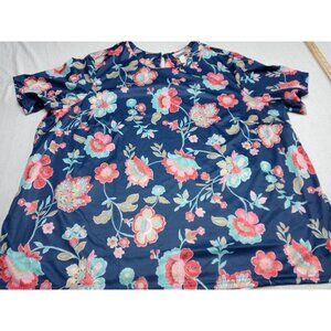 CW Classics Women Blouse Sz 3XL New short sleeve Navy Blue Floral multicolor.